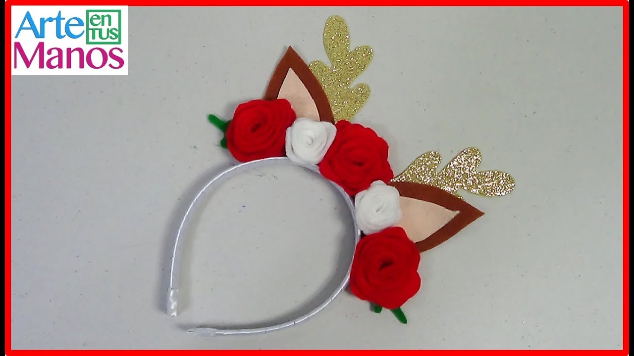 Christmas Headband with Reindeer and Flowers in Felt - YouTube