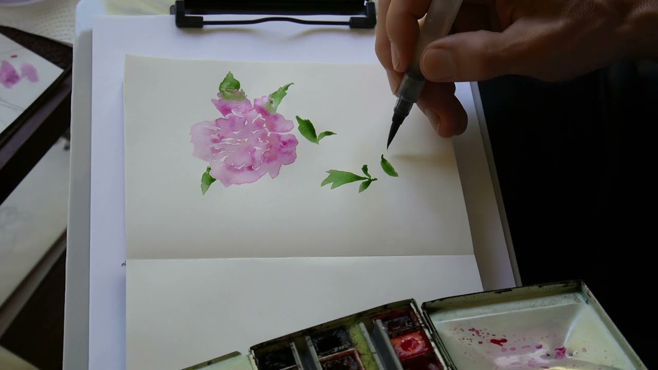 水彩画の花の絵 ムクゲの花 / Flower drawing - YouTube