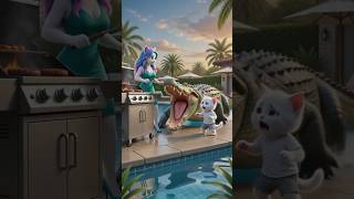 Backyard BBQ Surprise! 🐊🔥#shorts #catlovers #animation #funnyanimals #bbqfail #unexpectedguest