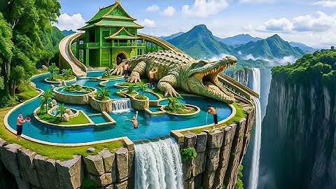 200 Days Building a Bamboo House with a Giant Crocodile on a Cliff Using Primitive Tools, Bushcraft