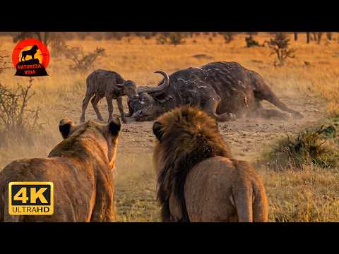 SAVANA AFRICANA | Os Confrontos Mais Ferozes de Leões e Búfalos #animaisselvagens | Natureza Vida