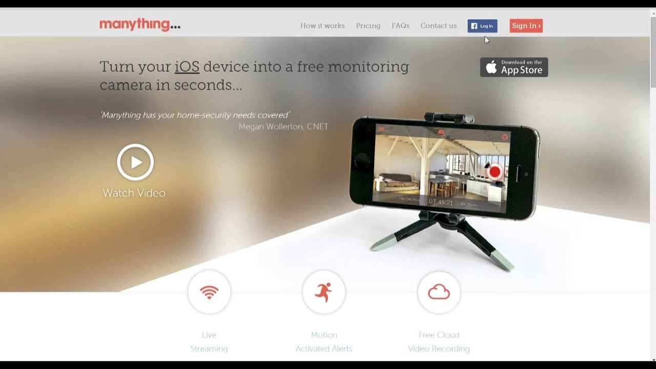 iphoneで監視カメラ。無料アプリ「Manything home security webcam」 - YouTube