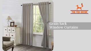 Grain Sack Window Curtains - Aqua, Charcoal & Blue Primitive Farmhouse Window Curtains
