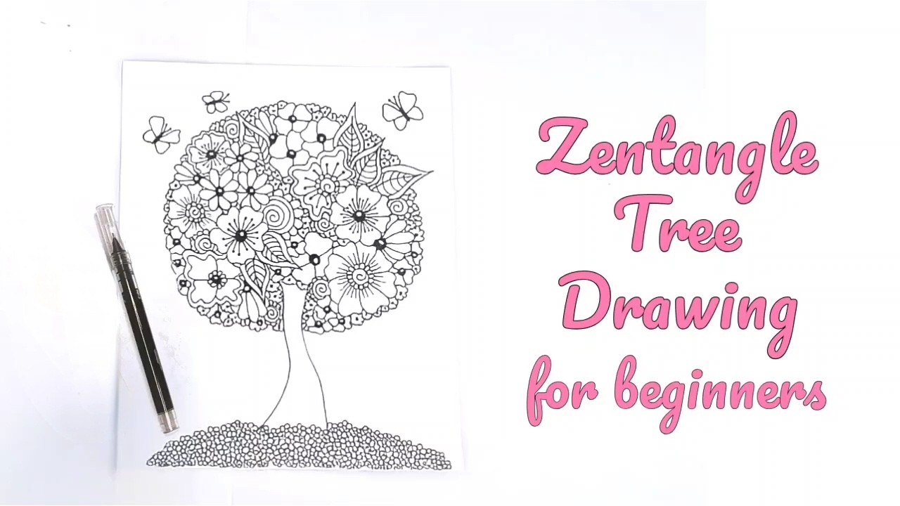 Zentangle Tree & Flowers 🔸Zenart for beginners🔸Zendoodle