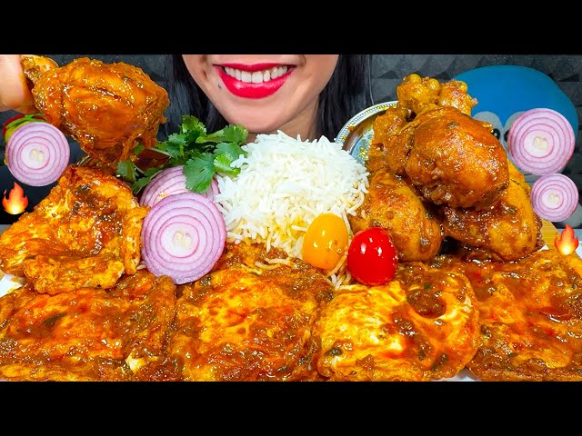 ASMR SPICY CHICKEN CURRY, FRIED EGG MASALA CURRY, BASMATI RICE MUKBANG MASSIVE Eating Sounds