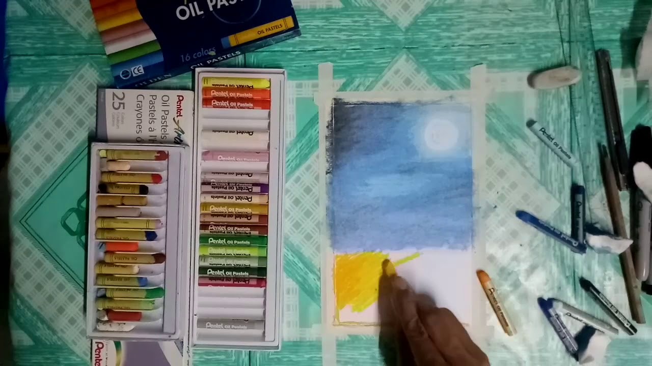 How to draw a buildings In a Moonlight | Using oil pastel - James Oya