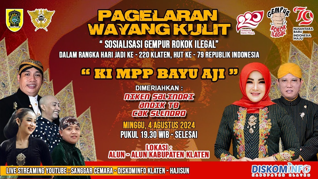 Live Wayang Hari Jadi Klaten Ke-220 di Alun2 Klaten. Ki Bayu Aji - Niken Salindry, Andik TB dkk.