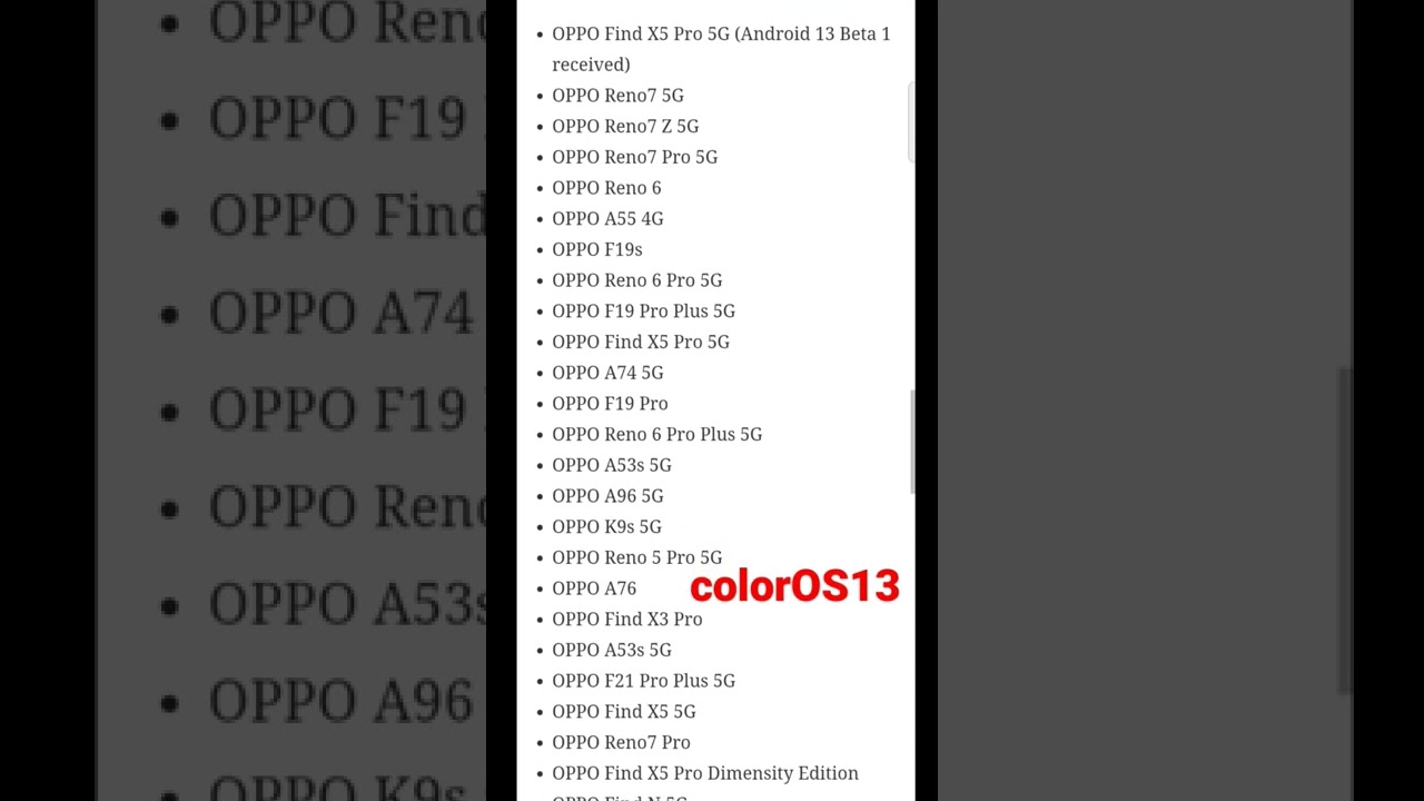 OPPO colorOS 13 SUPORT NEW DEVICE LIST