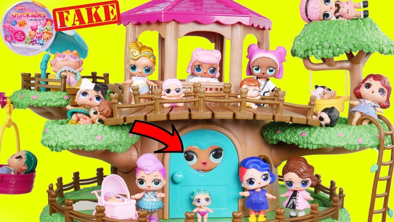 Fake LOL Surprise Dolls Tree House + LQL Lil Sisters! - YouTube