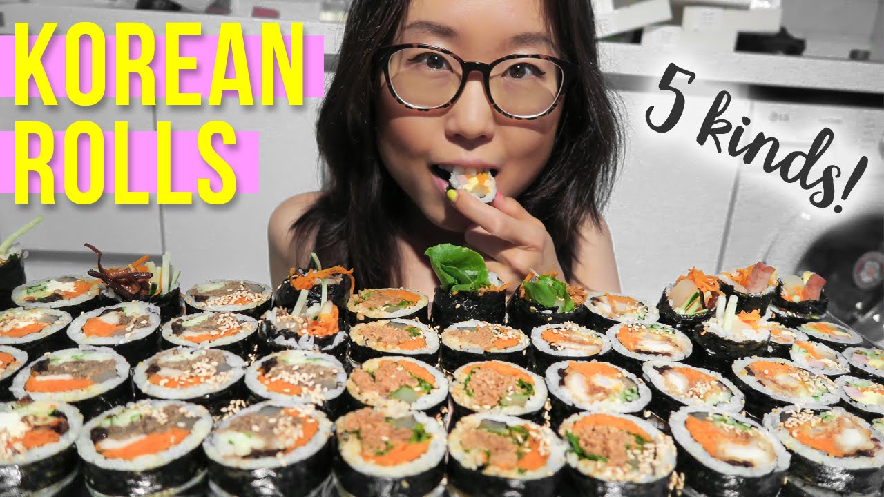 KOREAN FOOD MUKBANG with cream cheese walnut kimbap, bulgogi kimbap