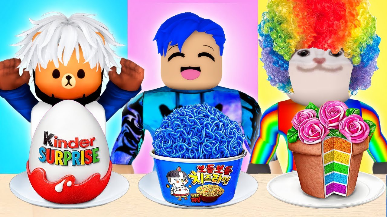 فيلم روبلوكس : تحدي اكل يوم كامل بنفس لون شعرنا🟦🐻‍❄️🌈 || ميجو بالبستاشيو 🤣 ( عفوفه غضبانه منا ) 😭💔