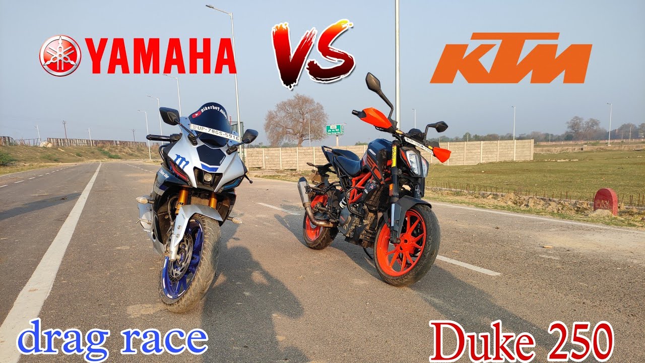 Yamaha r15m vs Duke 250 drag race || 250cc vs 155cc unbelievable results || Duke 250 with Akrapovic