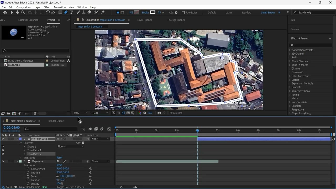 Cara Edit  Motion Grafis Maps Google Earth di After Effect