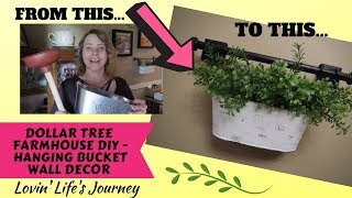 Dollar Tree Farmhouse DIY - Hanging Bucket Wall Decor | IKEA Enamel Bucket Organizer Dupe