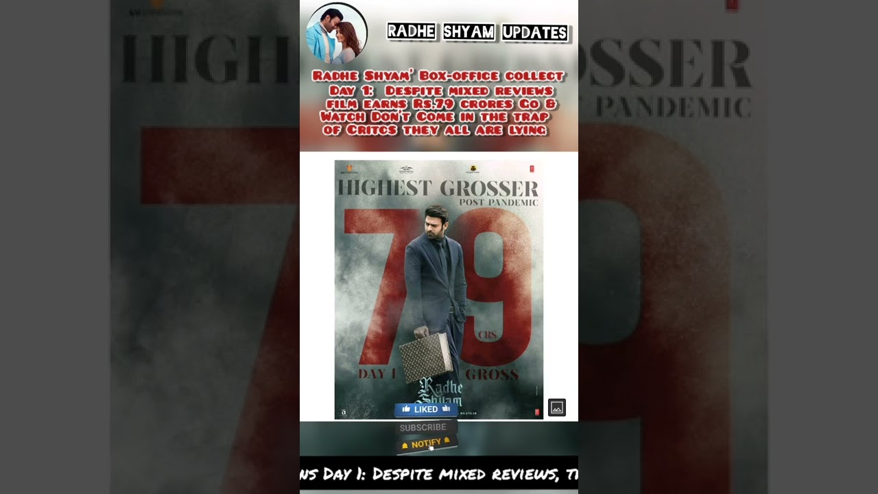 Radhe Shyam' Box-office collections Day 1: Despite mixed reviews, the film earns Rs.79 crore