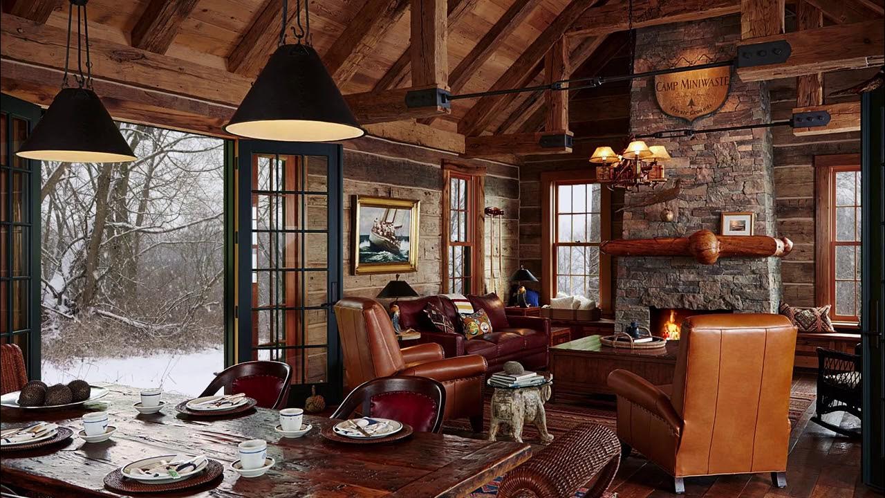 Интерьеры частного дома в деревенском стиле Fireplace and Crackling in a Winter House - Cozy Cabin Ambience - ASMR - YouTube