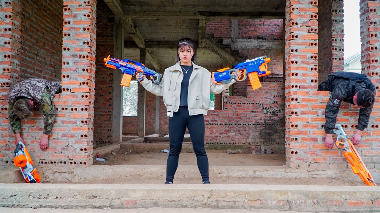 Action Nerf War: Beautiful Warrior Girl Nerf Guns Fight Couple Idiots Comedy Battle