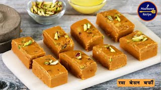 पाक न बनविता बनवा रवा बेसन बर्फी । Easy Rava Besan Burfi Recipe | MadhurasRecipe screenshot 1