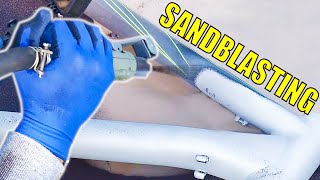 How I Sandblasted An Old Cannondale Bike In My Backyard. How To Remove Paint Quickly.