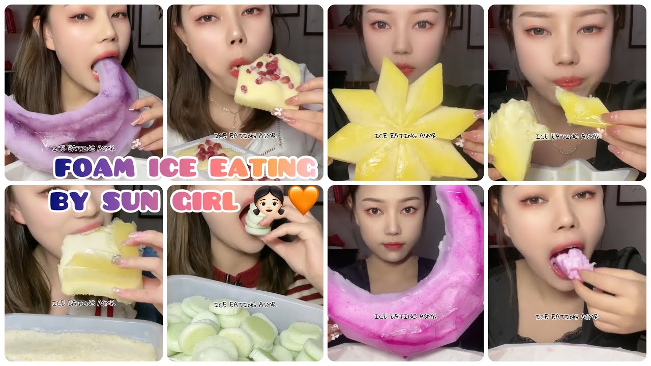 [ASMR] FOAM ICE EATING & COLORED FLUFFY ICE EATING 🌈🦄 & ONLY SUN GIRL 👧🏻🌞 & BIZ YEME VİDEOSU 🤤