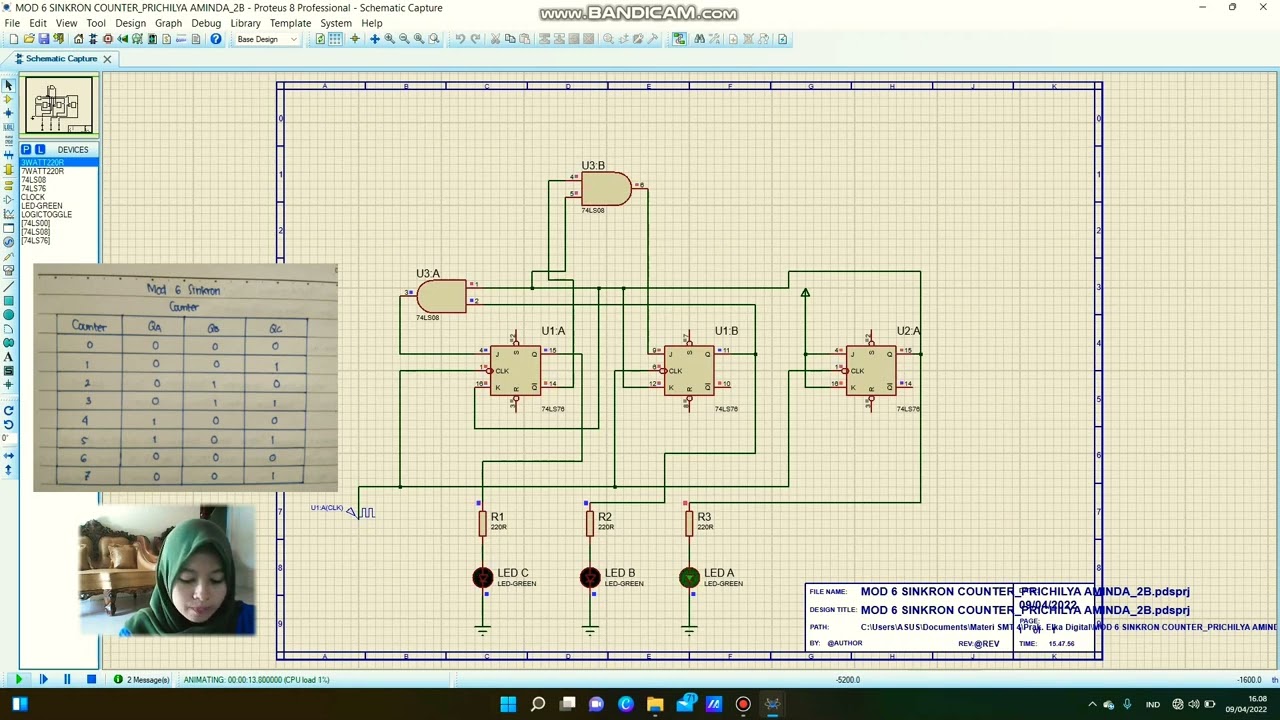 Video Pratikum Mod 6 Sinkron dan Asinkron Counter Menggunakan Proteus || Prak. Elektronika Digital