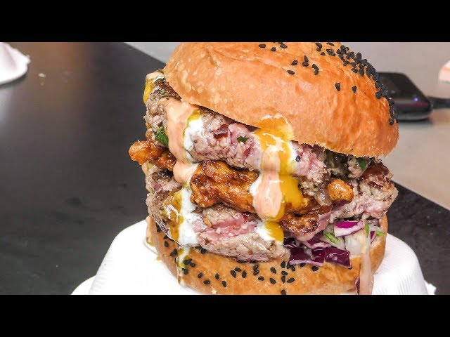 Indian - Style Huge Burgers with Lamb and Chicken Tikka. Street Food Tasted in London