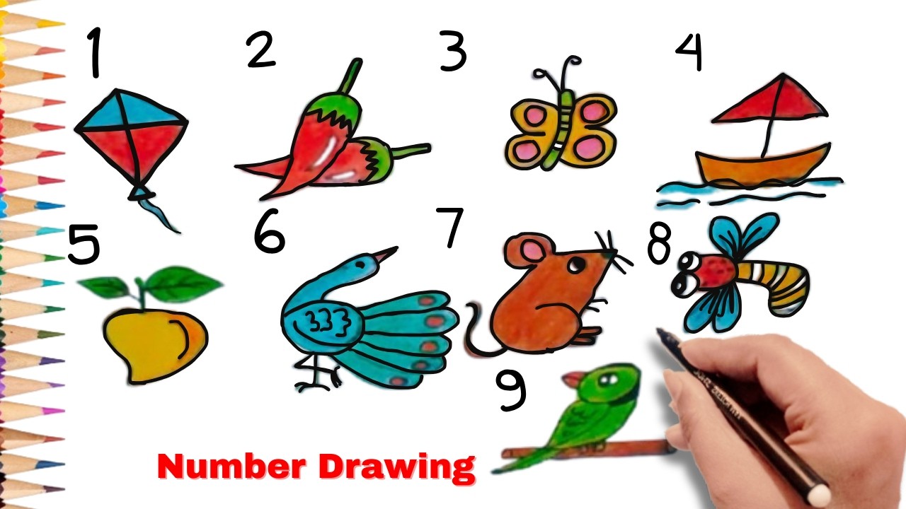How To Draw Pictures Using Numbers 1 to 10 | Amazing Animal Drawings ...