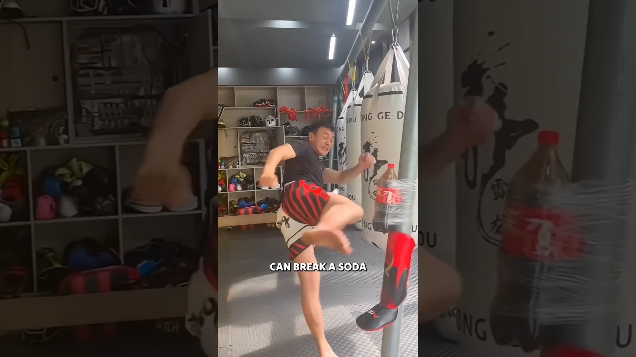 Разбить бутылку из-под газировки пинком