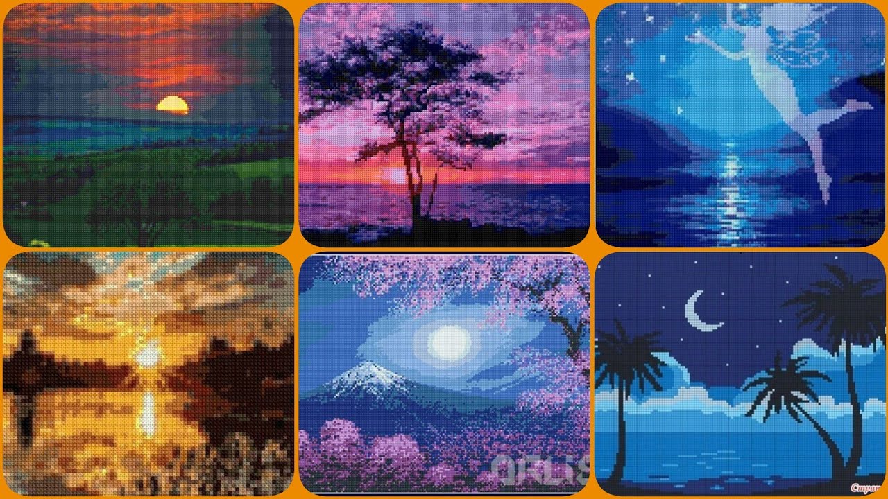 Fascinating nature Cross stitch embroidery designs for scenery and cushions cover || ponto de cruz