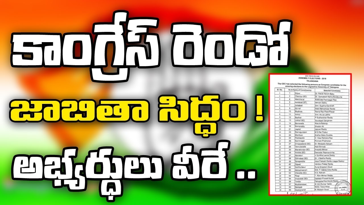 Congress Party release second list of candidates Telangana Elections