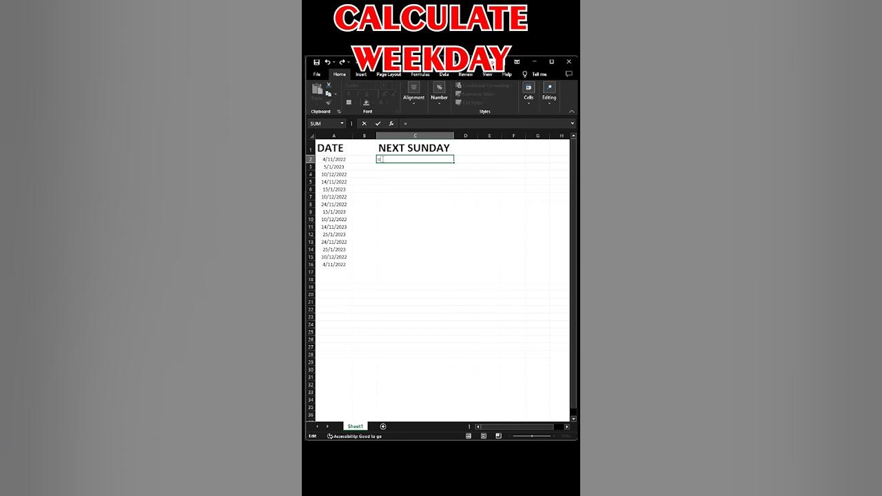 How to calculate weekdays in excel youtubeshorts trendingshorts 