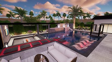 Theodore Project - Modern Pool with Swim Up Bar, Slide, and Day Bed Swing (Las Vegas, NV)