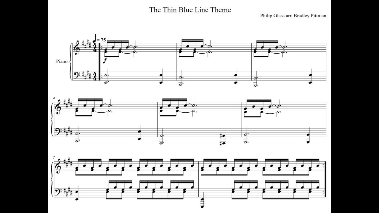Philip Glass - The Thin Blue Line Theme (Le Dossier Adams) - Piano + Sheet Music