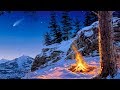 Костер на снегу в зимнем лесу - искры, звуки. Для медитации. Для сна. Релакс.