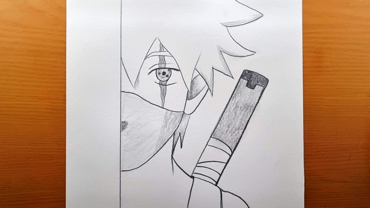 Cómo dibujar un ninja de anime (Kakashi) | Tutorial de Naruto | Dibujo fácil de media cara de anime