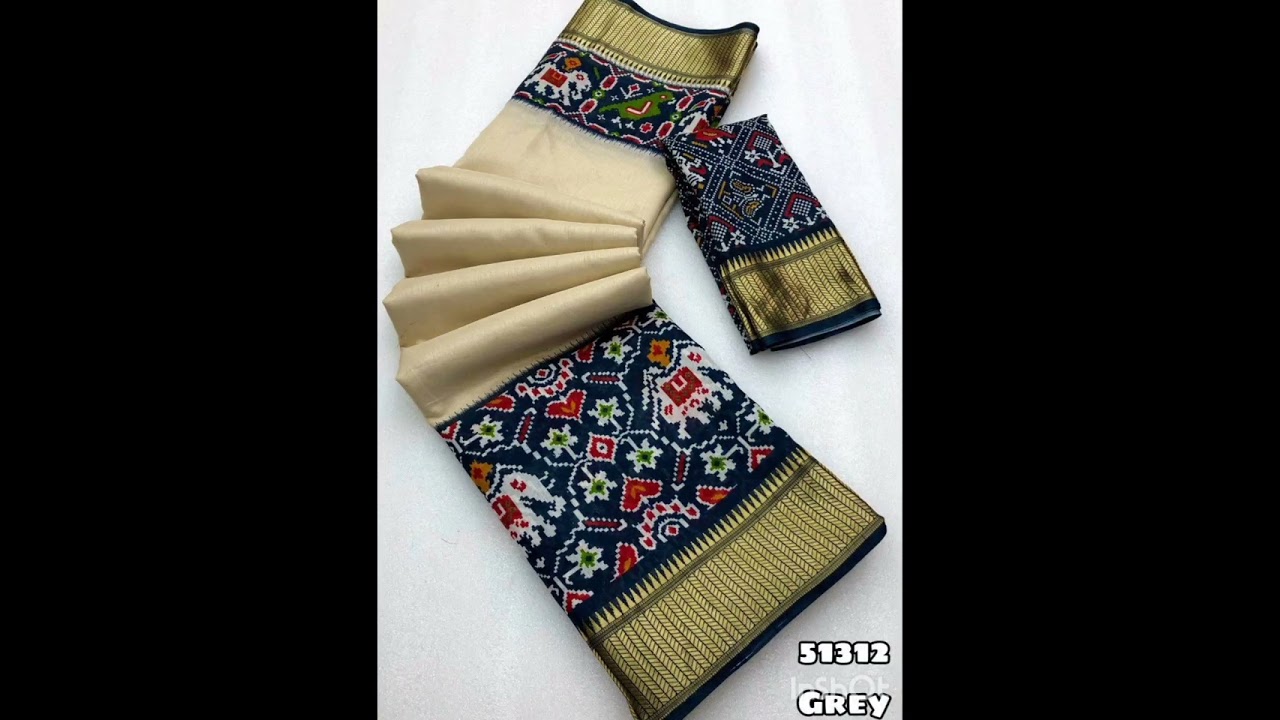 Dola silk ikkat printed saree with foil printed border Blouse - ikkat printed blouse (6369075961)