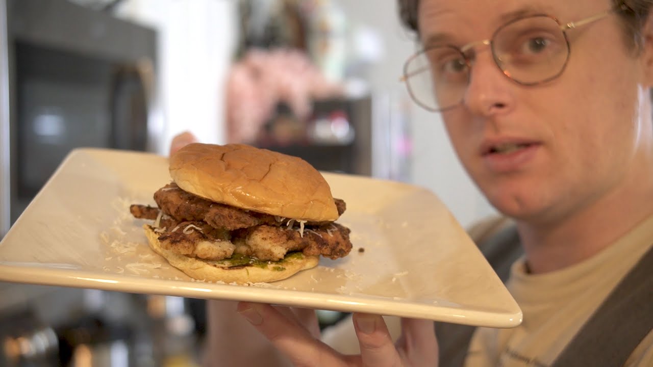 homemade Chick-fil-A style double decker sandwich