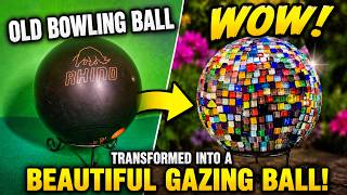 From Bowling Ball to Beautiful Gazing Ball! Karen's Crafty Creation. #yardart #gardendecor #diy