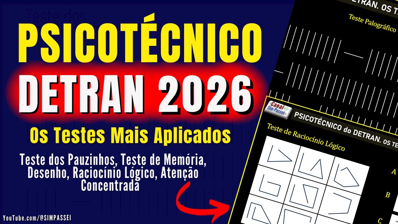 PSICOTECNICO do DETRAN 2026. AVALIAÇÃO PSICOLÓGICA DETRAN 2026. Teste de atenção. Exame psicológico.