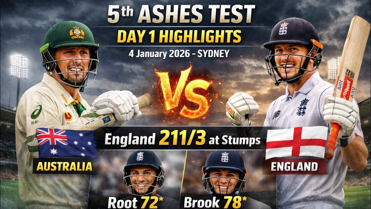 Australia vs England 5th Ashes Test Day 1 Highlights | 4 Jan 2026 | ENG 211/3 | Root–Brook धमाका