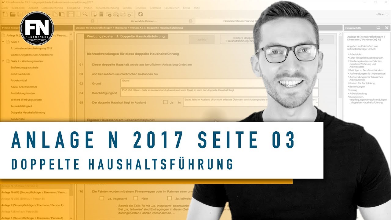 New Update Anlage N 2017 Seite 3 ausfüllen | Doppelte Haushaltsführung | Steuererklärung selber machen Elster