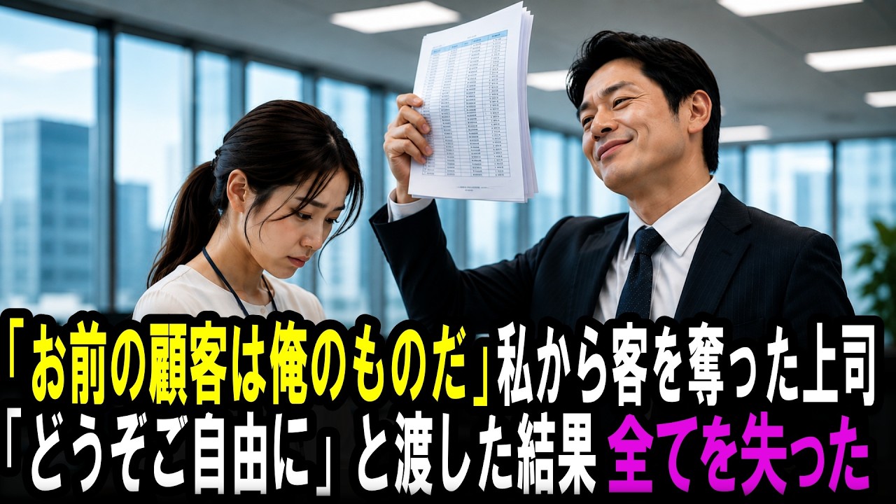 会議室で課長が私の顧客リストを机に叩きつけた瞬間、空気が凍った。「派遣のシングルマザーに有料顧客なんて不相応なんだよ」——九年かけて一つずつ積み上げてきた信頼を、たった一言で奪おうとした。私は静かに「ご自由に」と答え、必要なものは全て渡した。でも、リストに書けないものは渡せなかった。その夜、私はある決意をして、誰にも見えない場所に証拠を残した。翌朝、何も知らない課長は勝ち誇った顔で私の資料を...