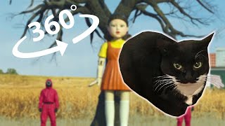 Maxwell the cat dance in 360 VR in Squid Game / 360 video