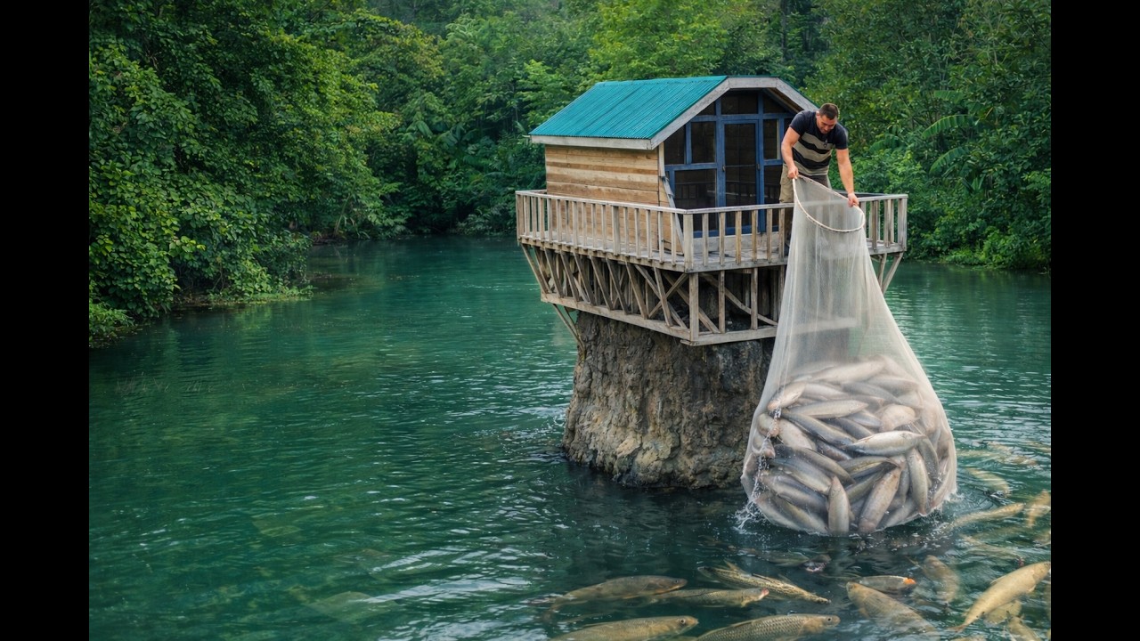 Realice un Refugio cerca del Rio, una pesca de Lujo| bushcraft |survival |Refugio |Pesca