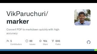 GitHub - VikParuchuri/marker: Convert PDF to markdown quickly with high accuracy