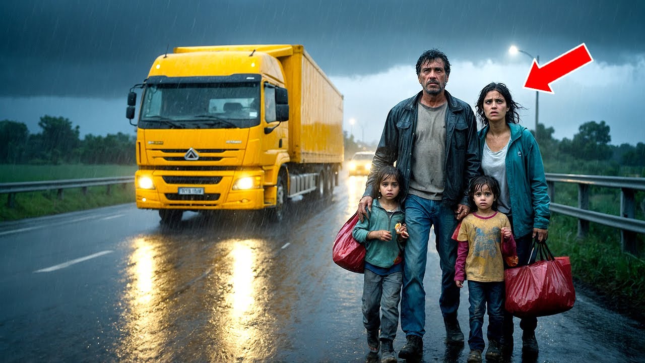 Un camionista vede una famiglia sotto la pioggia: una scelta cambierà per sempre le loro vite