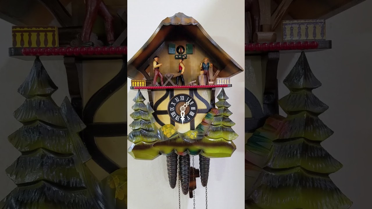 Beautiful vintage E. Schmeckenbecher wood sawmill cuckoo clock YouTube