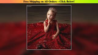 New Kids Puffy Princess Ball Gown With Long Train Sequin Dress For Host Piano Flower Girl Pageant