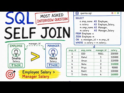SQL SELF JOIN Explained | Employee Salary Greater Than Manager | Most Asked SQL Interview Question