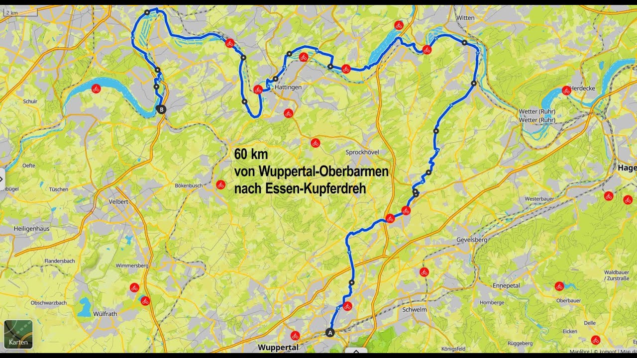 (Bahn-Rad-Bahn) mit Rad von Wuppertal-Oberbarmen nach Essen Kupferdreh
